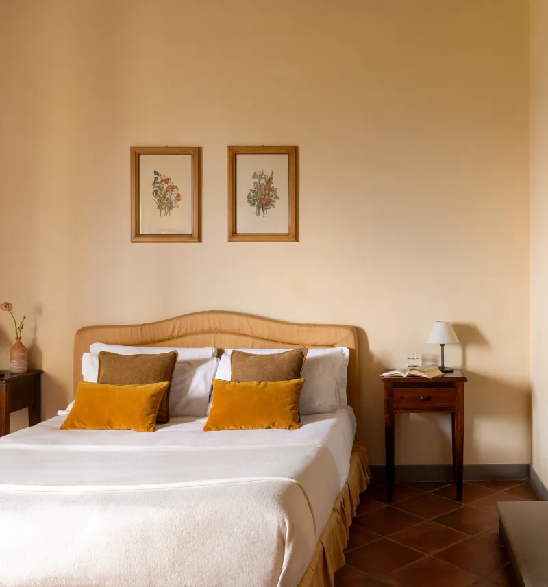 Superior room with  double bed and elegant furnishings in Tuscan countryside at Barberino Tavarnelle - Villa San Filippo, BZAR hotels in Tuscany